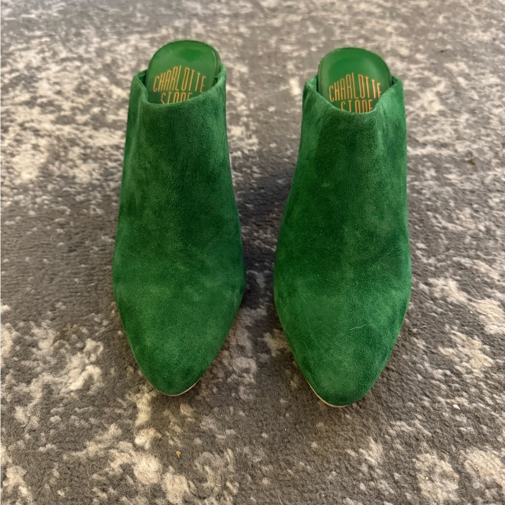 Anthropologie Charlotte Stone Emerald Green Suede Mules